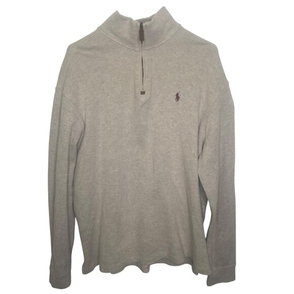 Polo Ralph Lauren Quarter Zip Sweater Mens  L Beige Oatmeal Cotton Mock Neck Pul - Picture 1 of 10